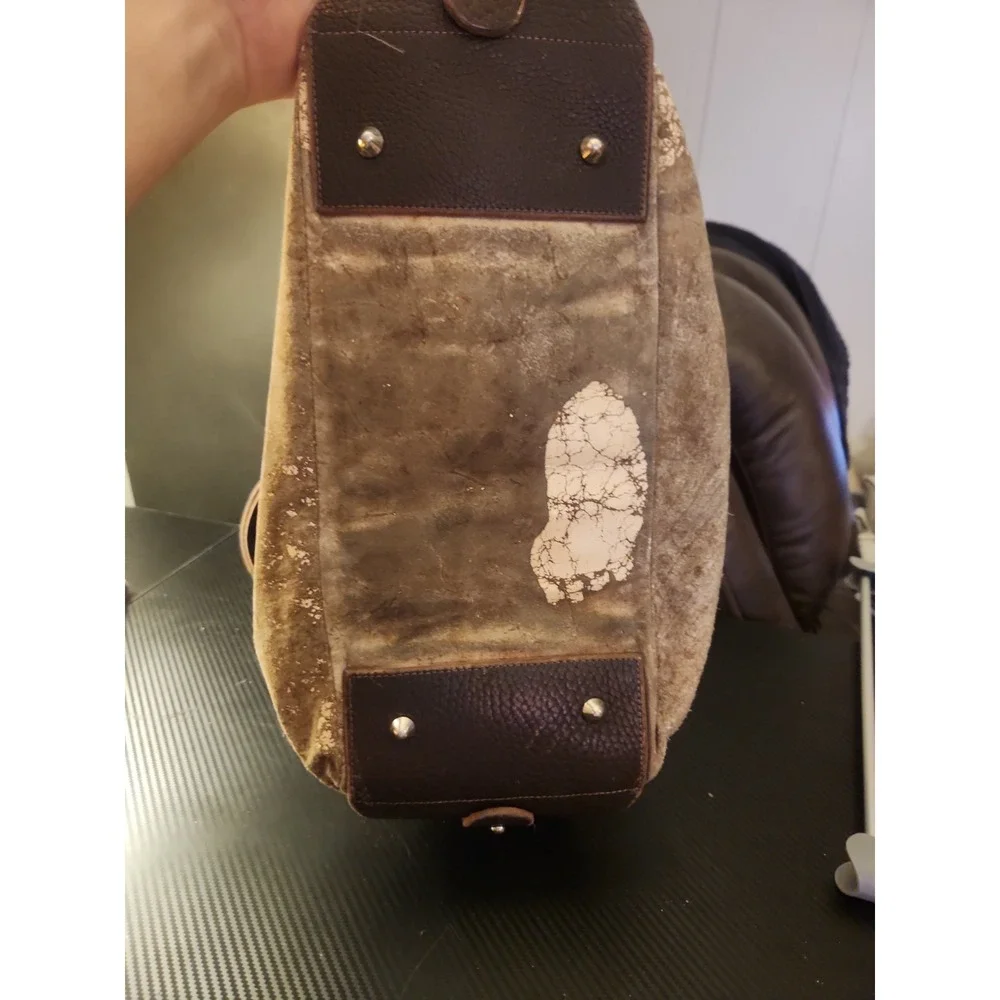 Vtg Tylie Malibu Distressed Crackle Metallic Suede Hobo Bag with Leather Accents